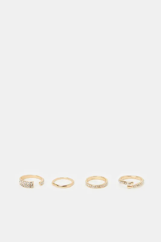 Women Gold Embellished Ring Set (Pack of 4) sold by Redtag