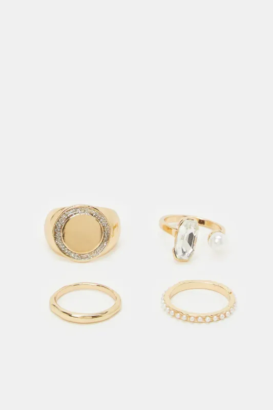 Women Gold Embellished Ring Set (Pack of 4) sold by Redtag