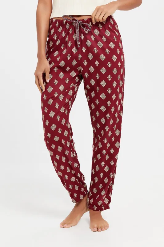 Women Red Woven Pyjama Bottom sold by Redtag
