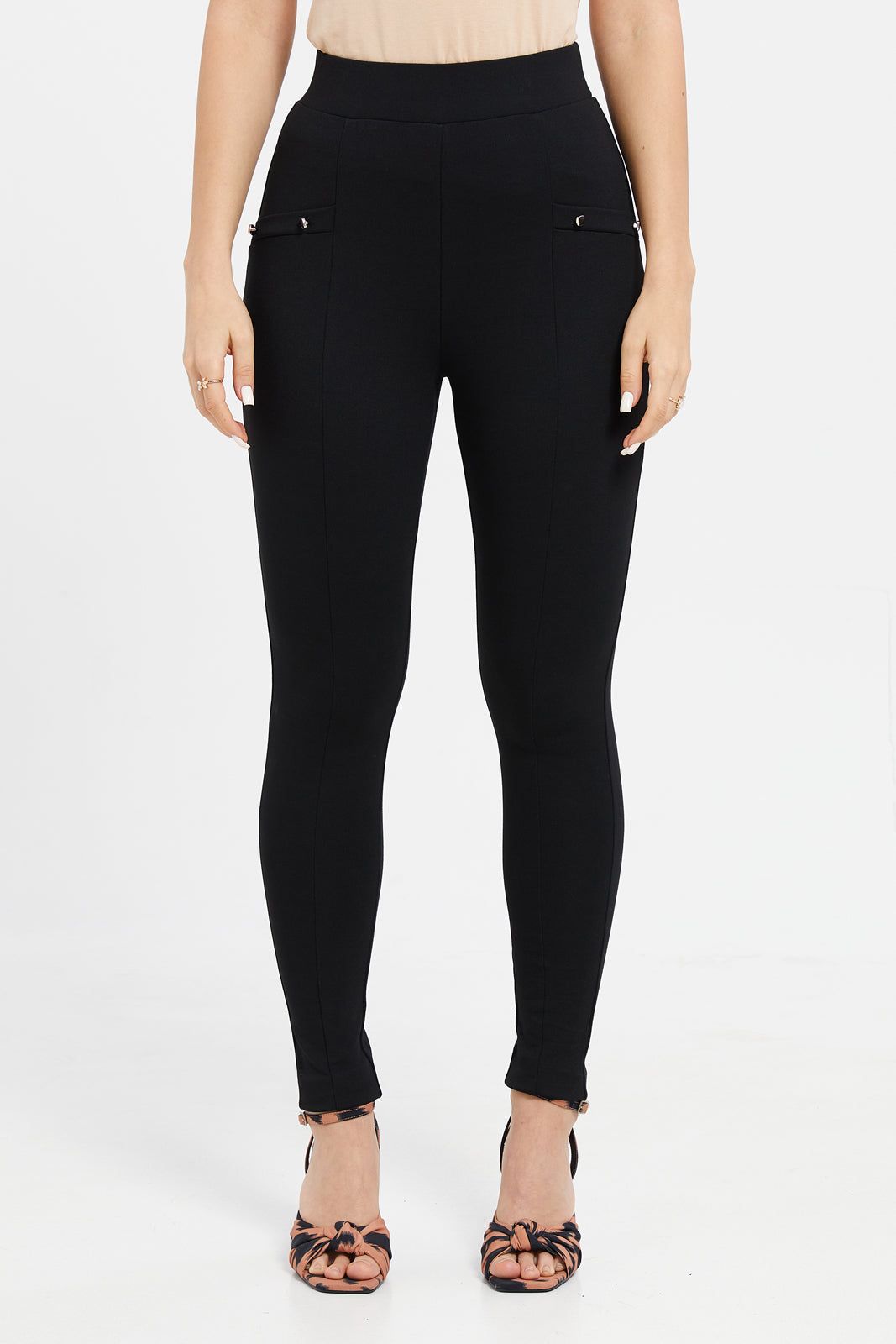 Women Black Double Button Leggings sold by Redtag