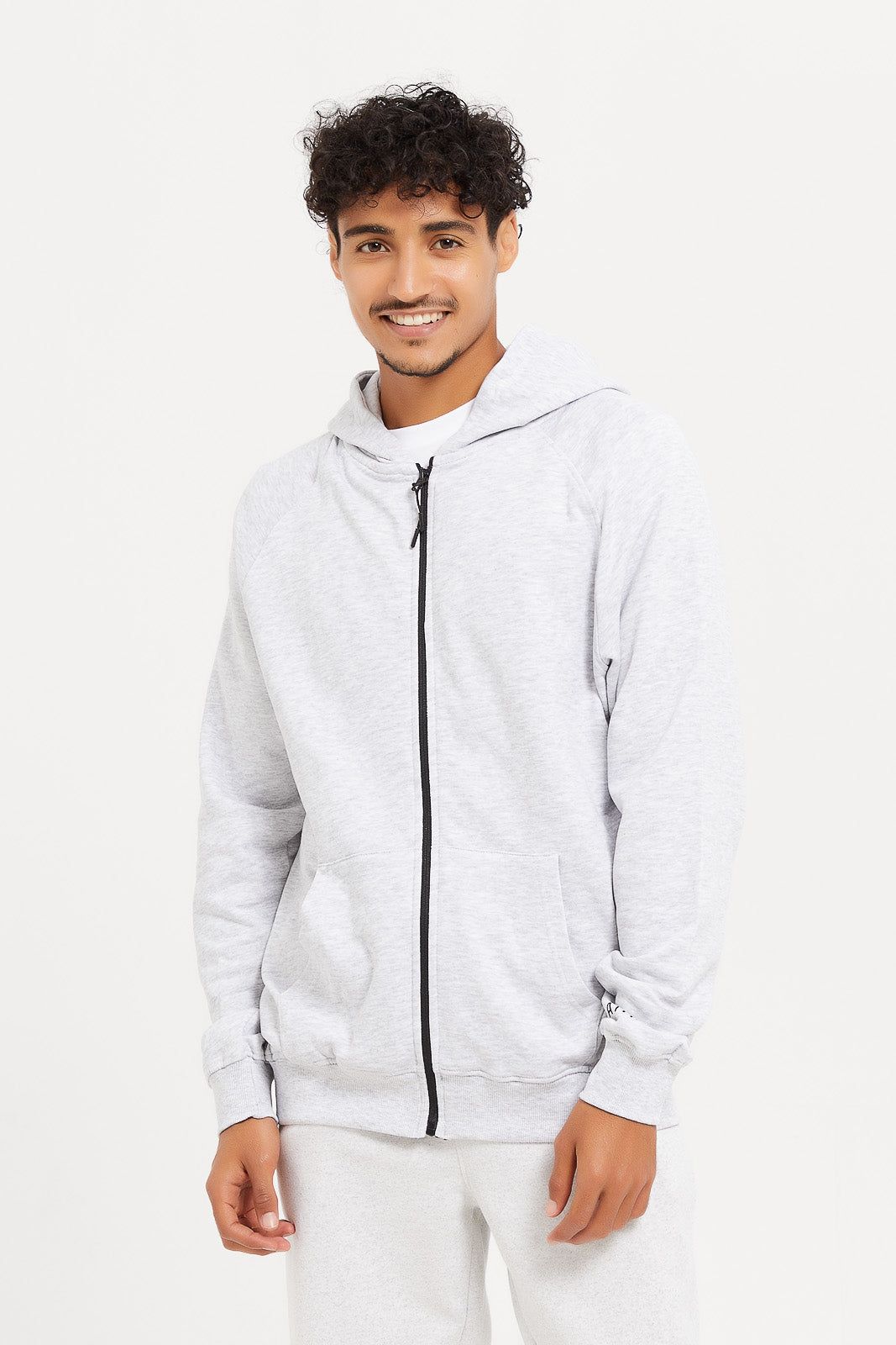 Men Grey Zip Through Hooded Sweatshirt sold by Redtag
