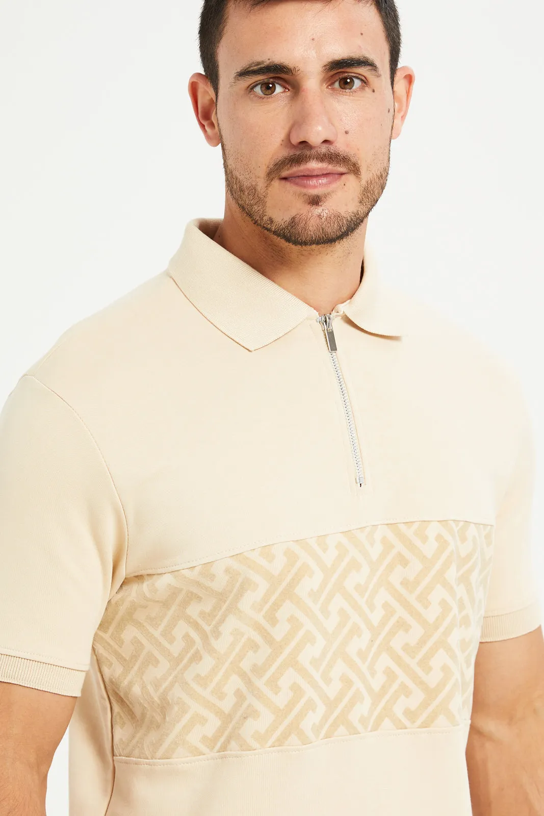 Men Beige Casual Polo Shirt sold by Redtag product image thumbnail 4