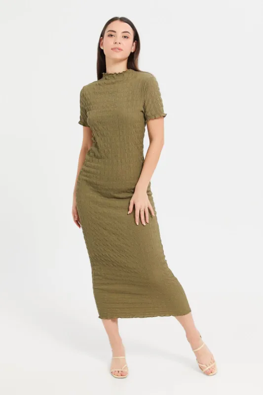 Women Beige Textured Bodycon Dress sold by Redtag