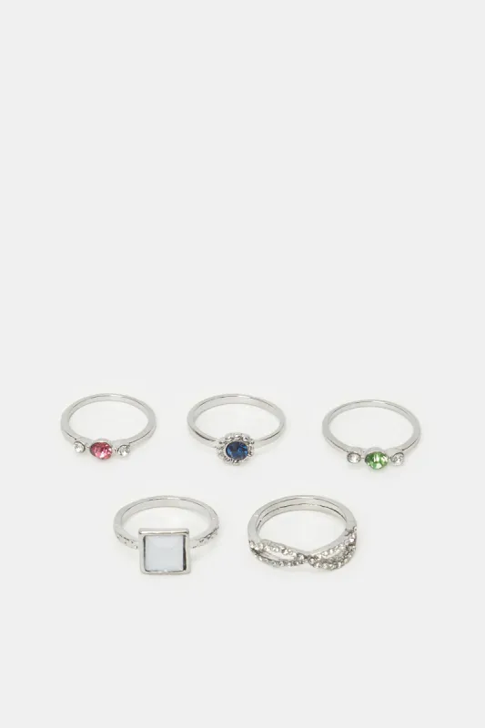 Women Silver Embellished Ring Set (5 Piece) sold by Redtag