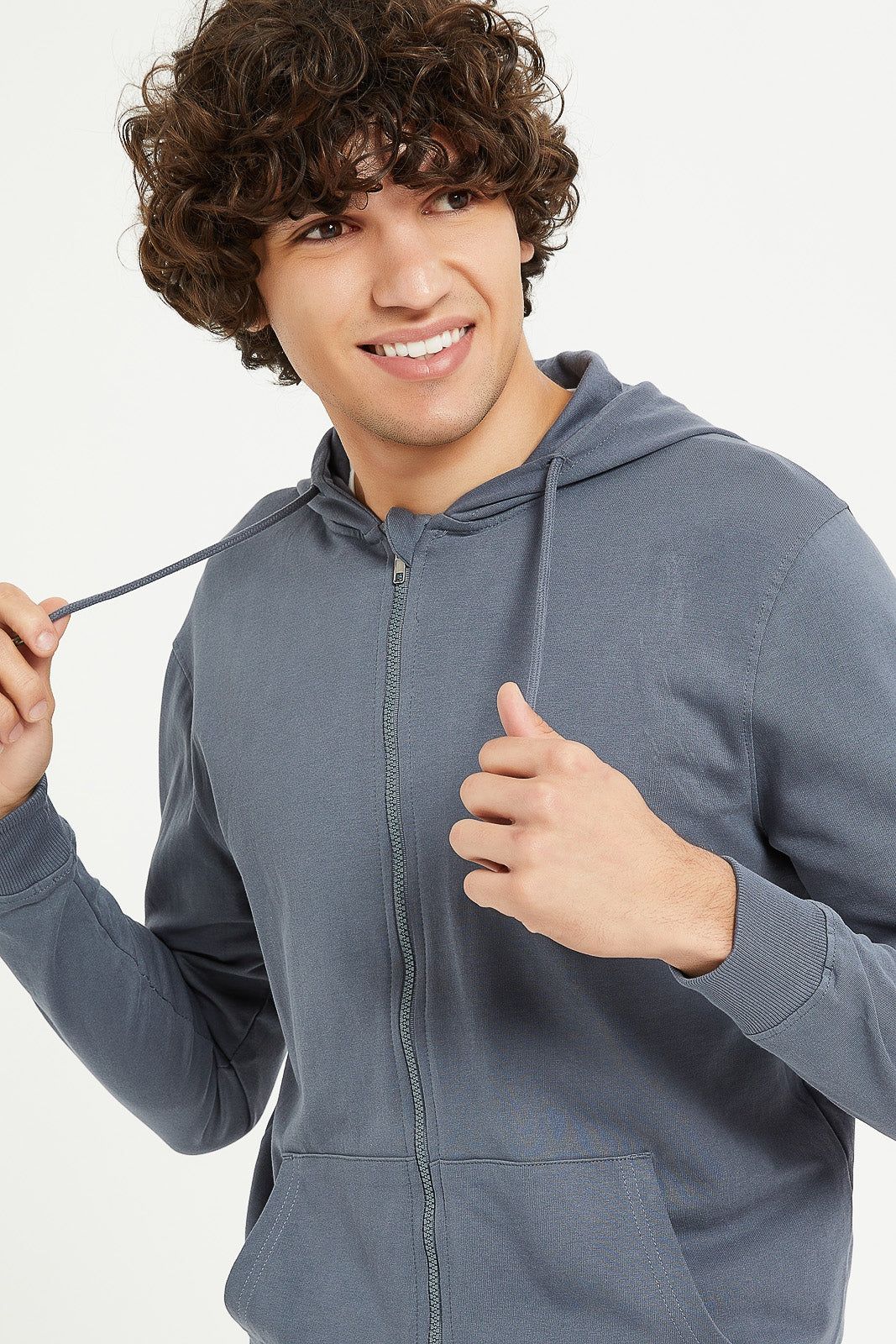 Men Grey Zip Thru Hooded Sweatshirt sold by Redtag product image thumbnail 4