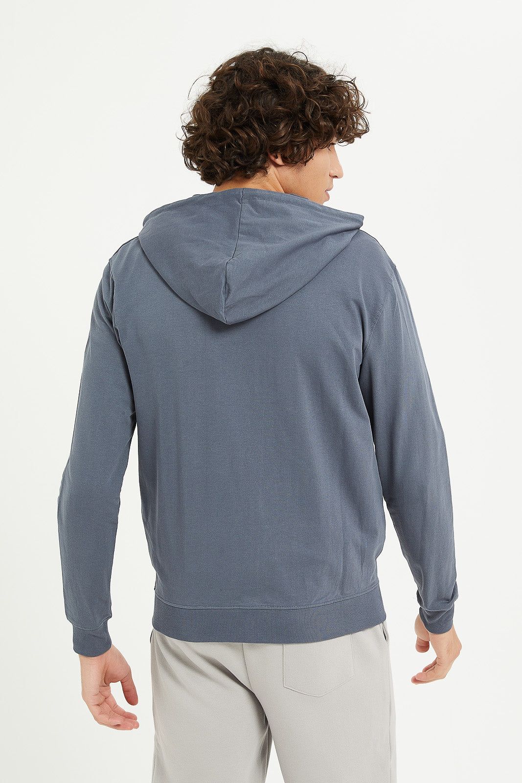 Men Grey Zip Thru Hooded Sweatshirt sold by Redtag product image thumbnail 3
