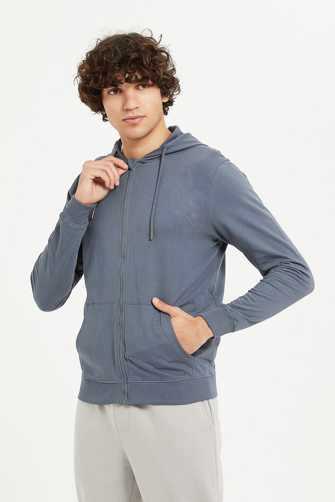 Men Grey Zip Thru Hooded Sweatshirt sold by Redtag