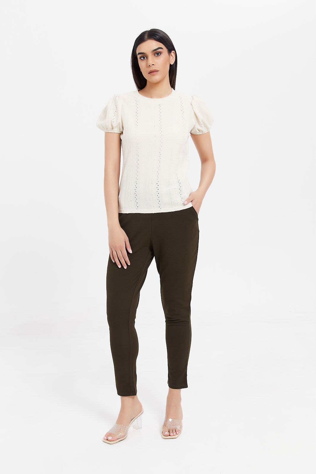 Women Ecru Textured Puff Sleeve Top sold by Redtag product image thumbnail 2