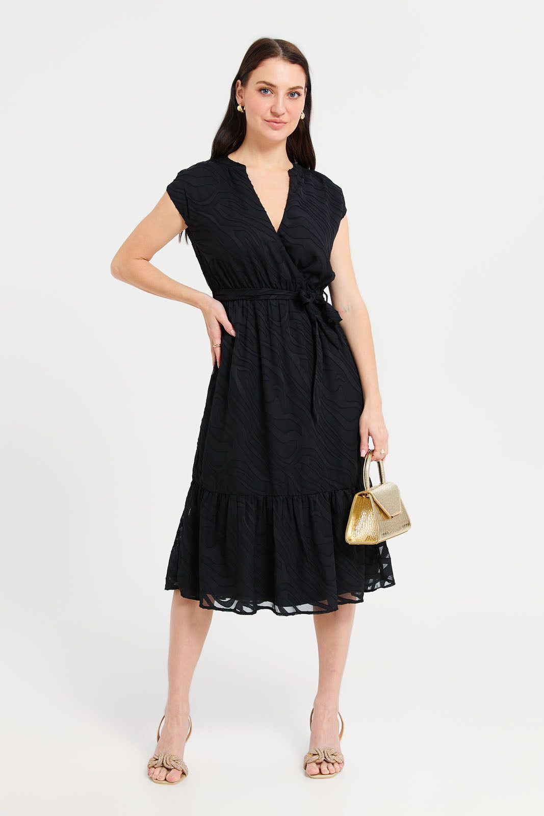 Women Black Jacquard V-Neck Dress sold by Redtag product image thumbnail 4