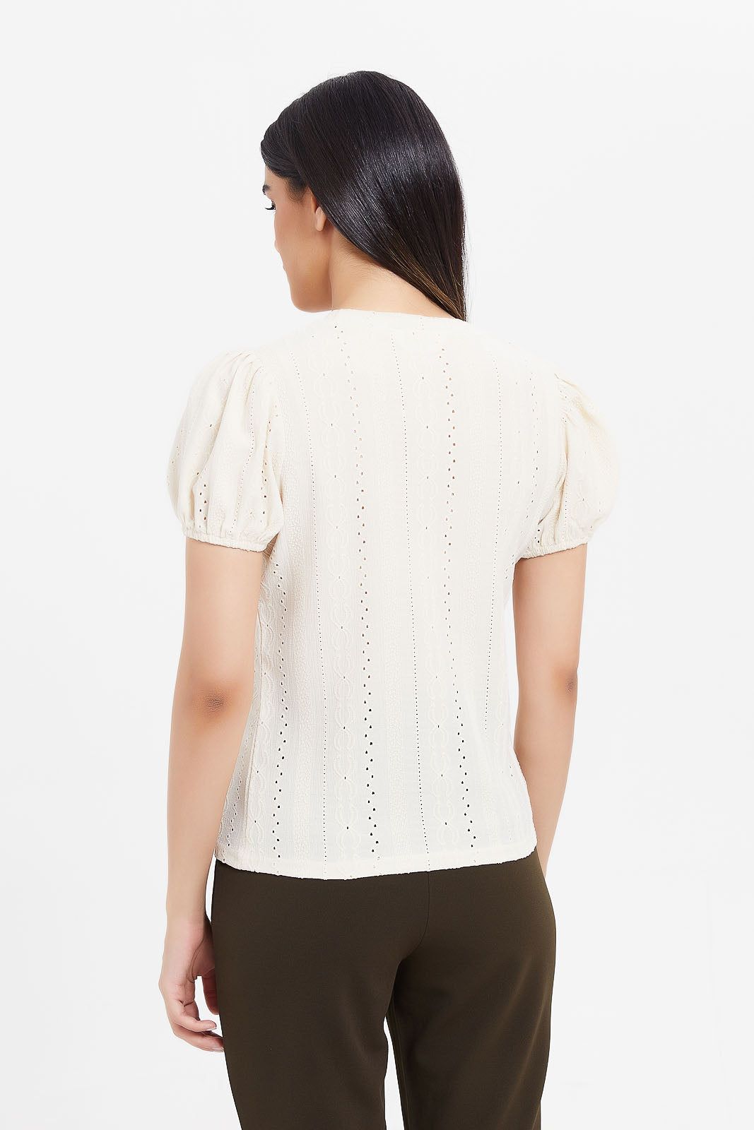 Women Ecru Textured Puff Sleeve Top sold by Redtag product image thumbnail 3