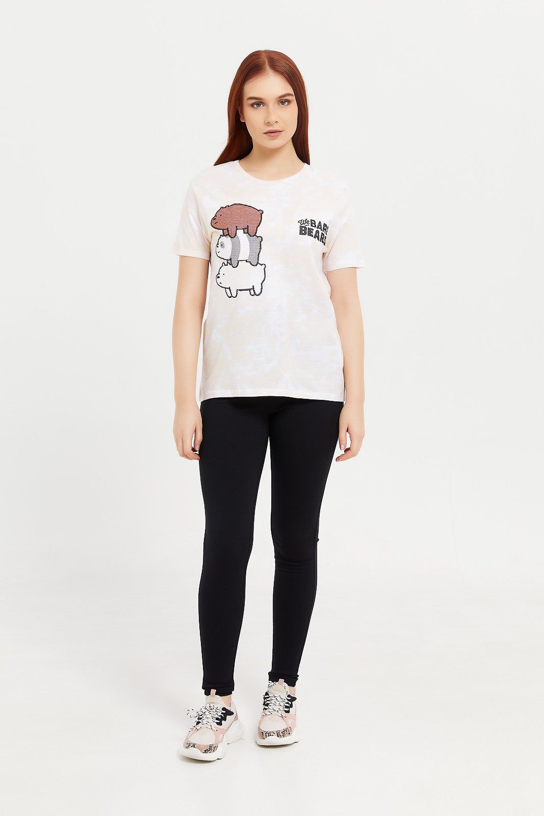 Women Beige Bare Bears Embroidered T-Shirt sold by Redtag product image thumbnail 3