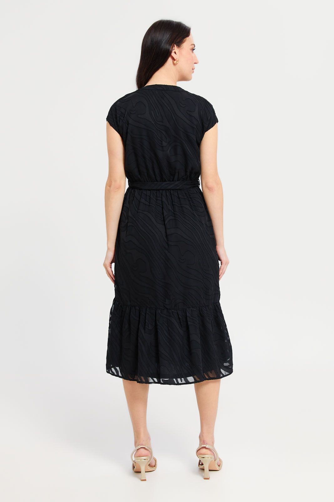 Women Black Jacquard V-Neck Dress sold by Redtag product image thumbnail 3