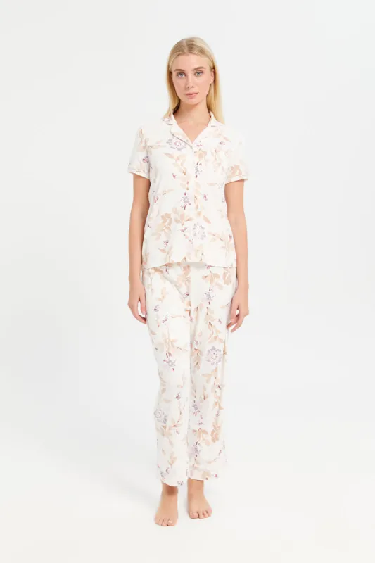 Women Ivory Printed Pyjama Set (2 Piece) sold by Redtag
