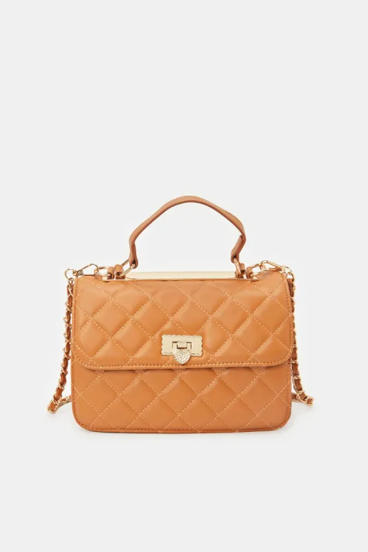 Women Tan Quilted Cross Body Bag sold by Redtag