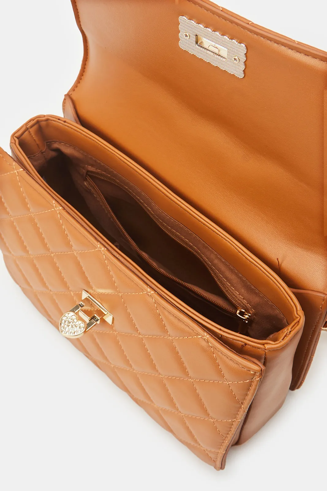 Women Tan Quilted Cross Body Bag sold by Redtag product image thumbnail 4