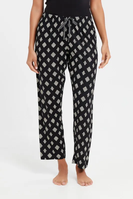 Women Black Woven Pyjama Bottom sold by Redtag