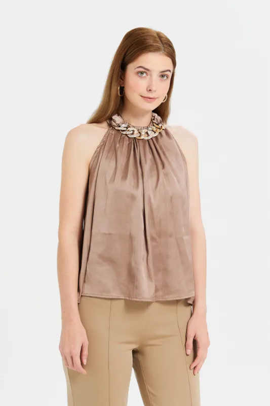 Woman Brown Chain Blouse sold by Redtag