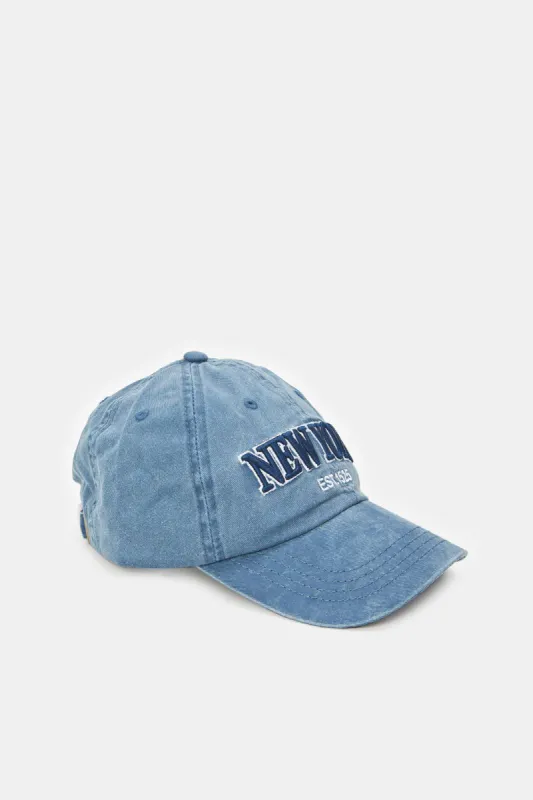 Men Blue Denim Cap With Embroidery Text sold by Redtag