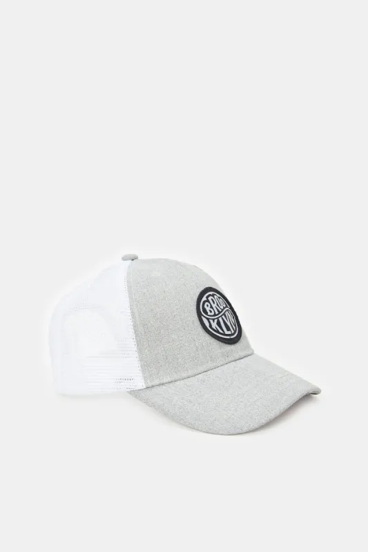 Men Grey And White Cap With Rubber Patch sold by Redtag