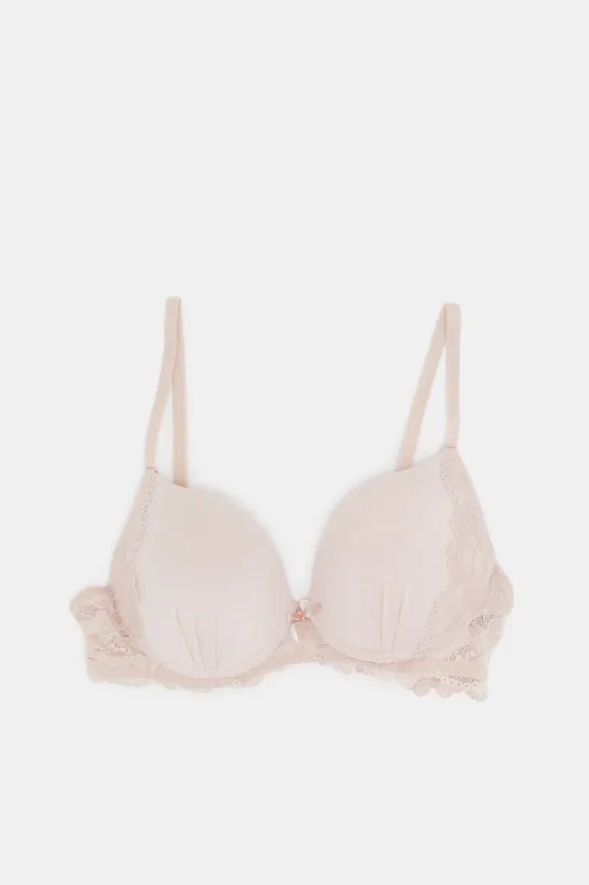 Women Beige And White Push-Up Bra Set (Pack Of 2) sold by Redtag