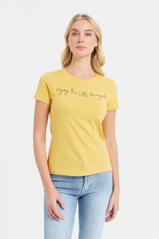 Women Yellow Printed T-Shirt sold by Redtag