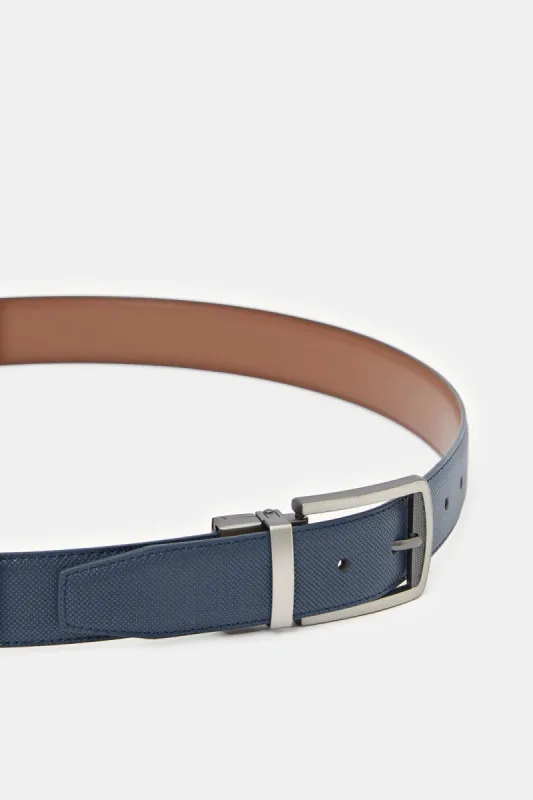 Men Navy And Tan Belt With Twist Buckle sold by Redtag