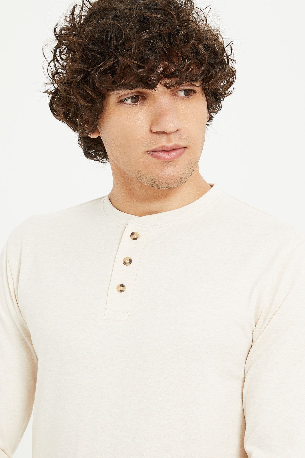 Men Ecru Long Sleeve Henley sold by Redtag product image thumbnail 4