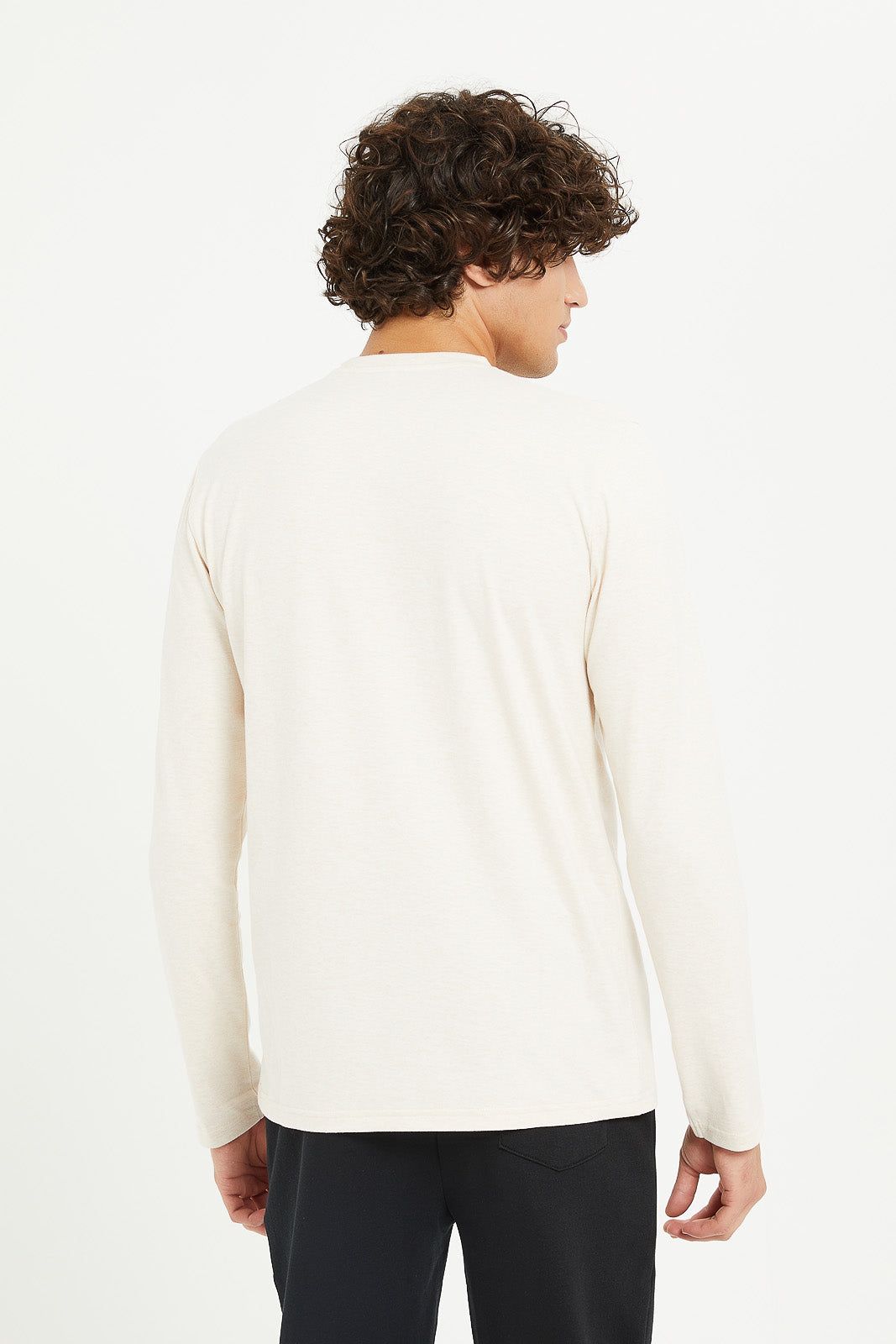 Men Ecru Long Sleeve Henley sold by Redtag product image thumbnail 3
