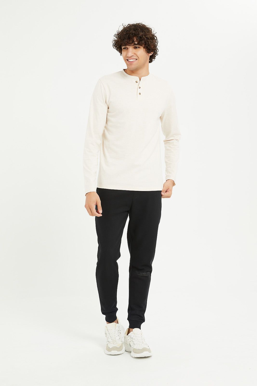 Men Ecru Long Sleeve Henley sold by Redtag product image thumbnail 2