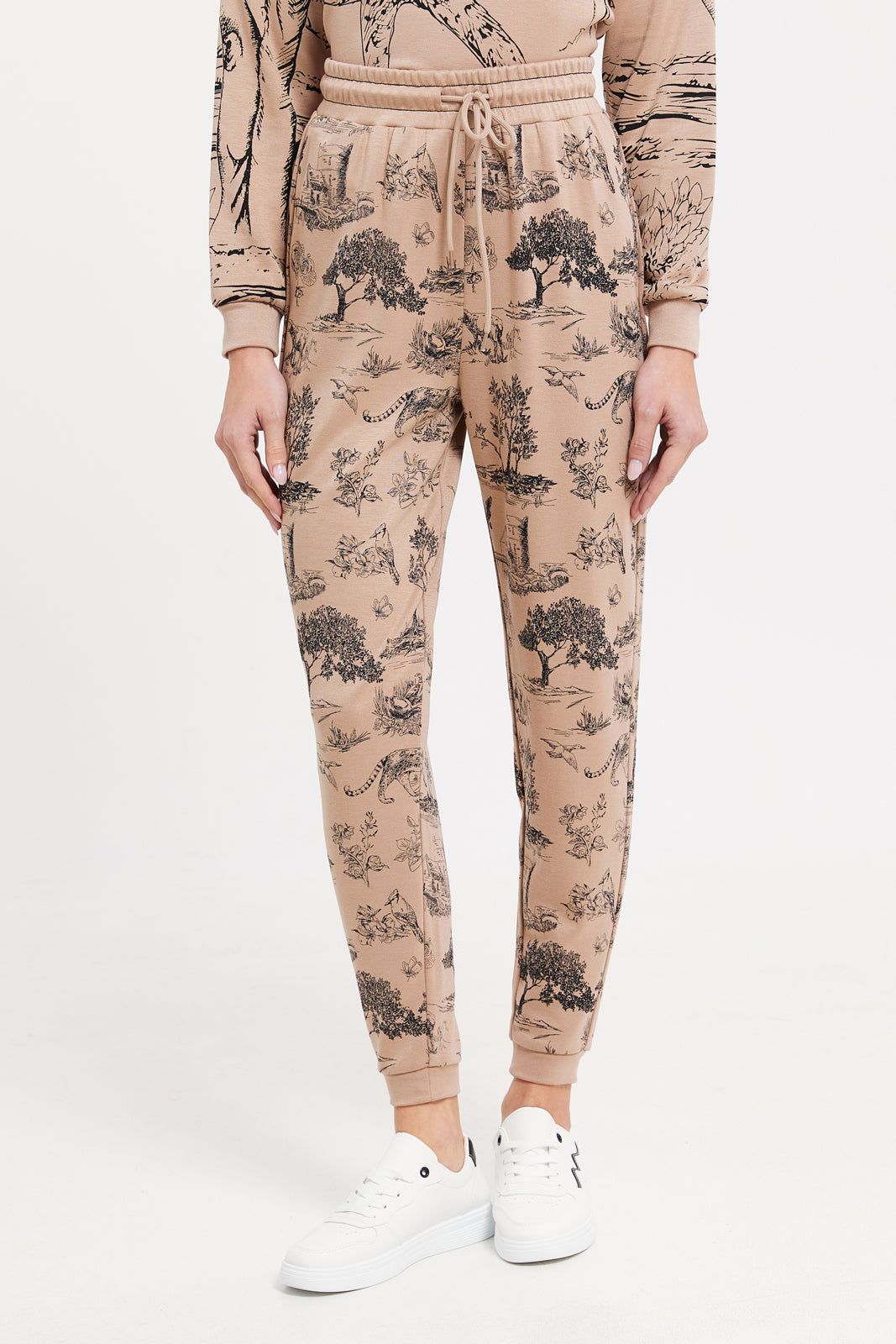 Women Beige Printed Joggers sold by Redtag