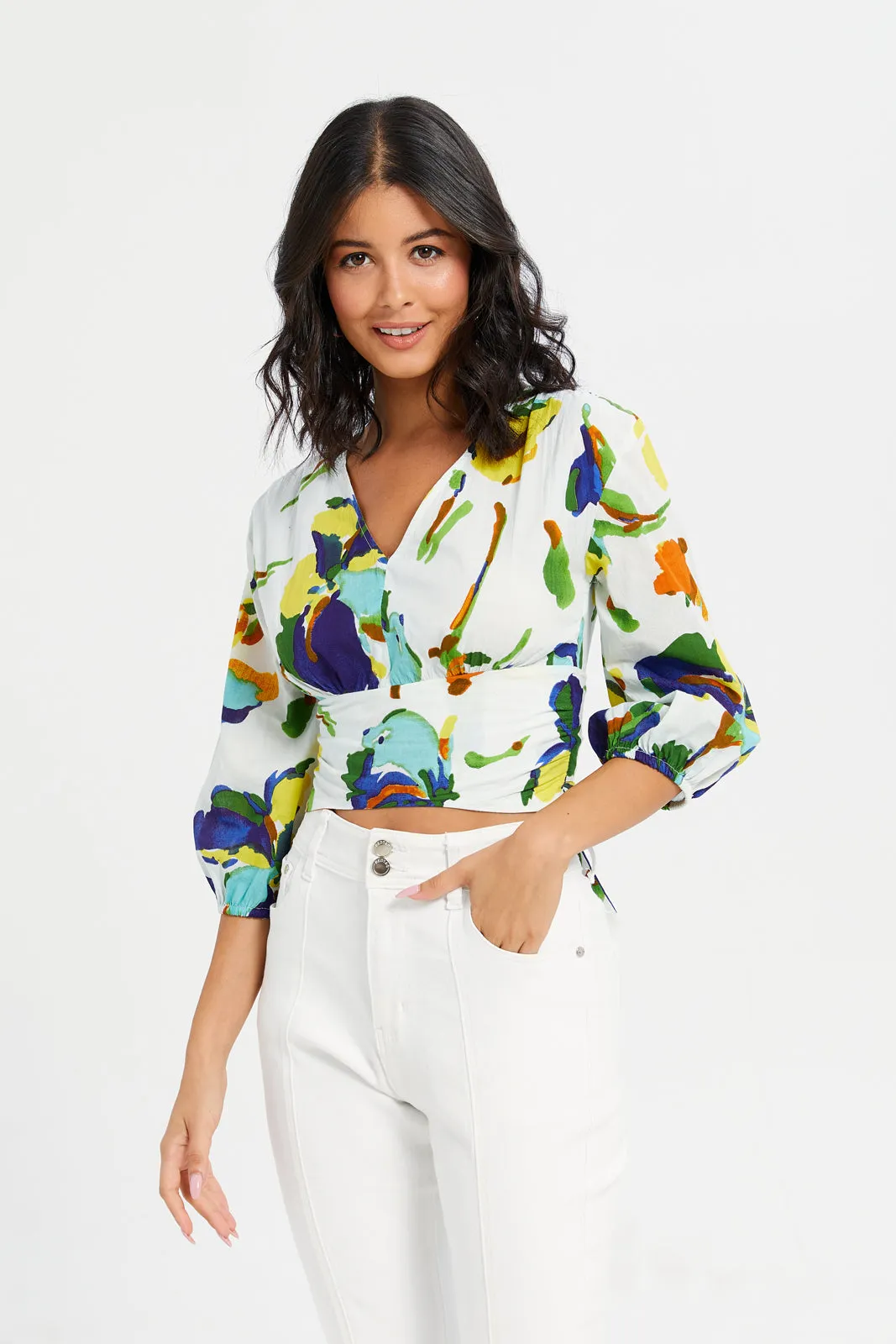 Woman White Printed Blouse sold by Redtag