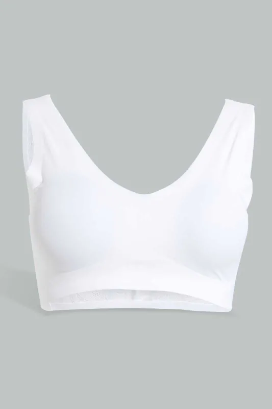 White Plain Padded Comfort Bra With Lace sold by Redtag