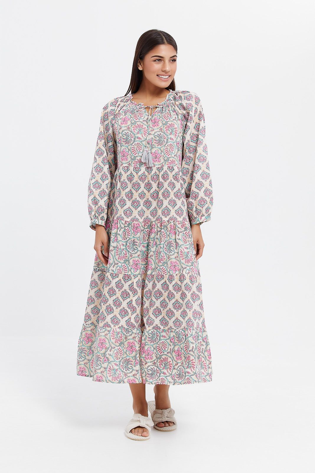 Women Pink Ruffle Tier Nightgown sold by Redtag