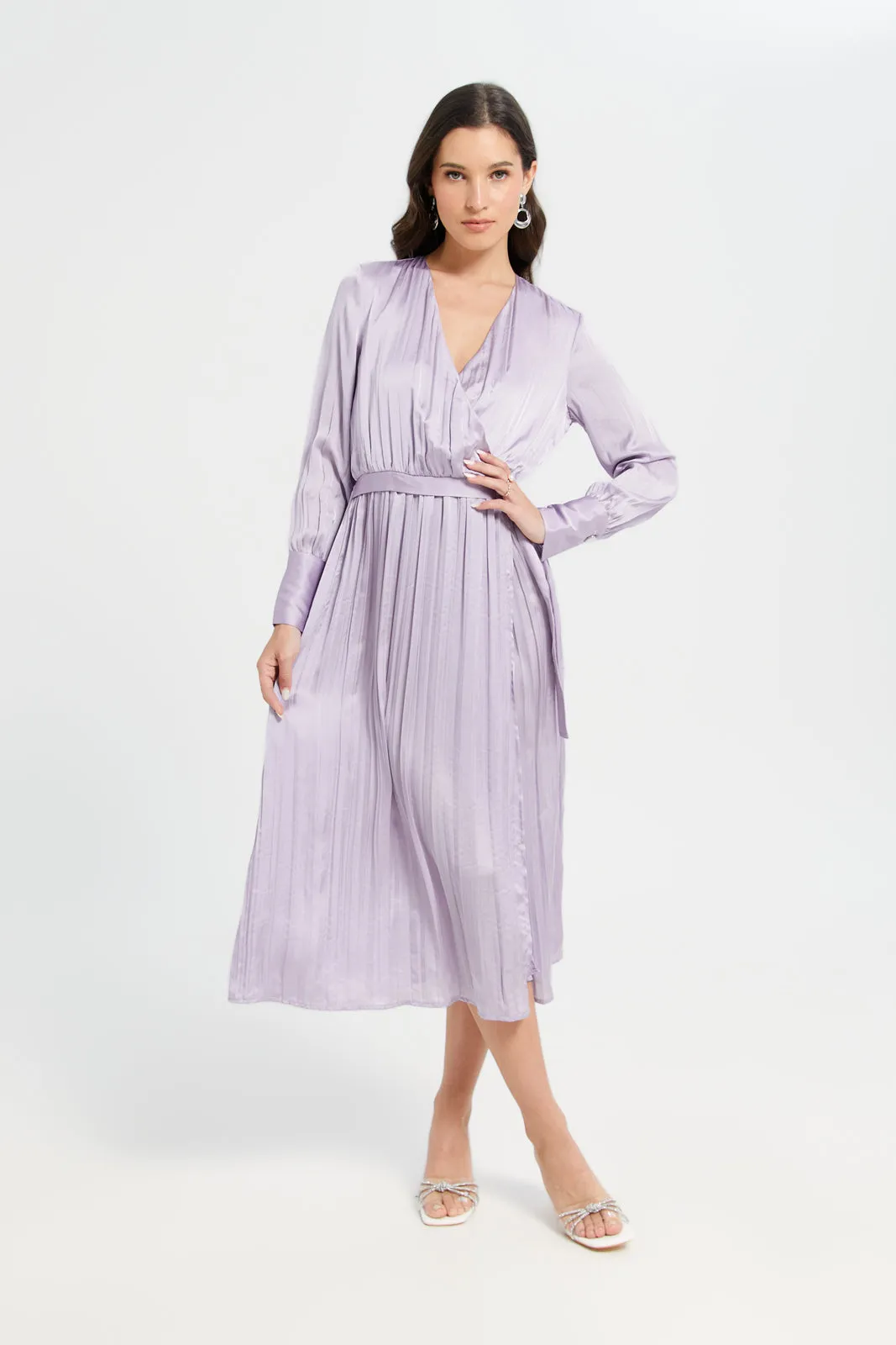 Women Mauve Plain Wrap Crushed Dress sold by Redtag