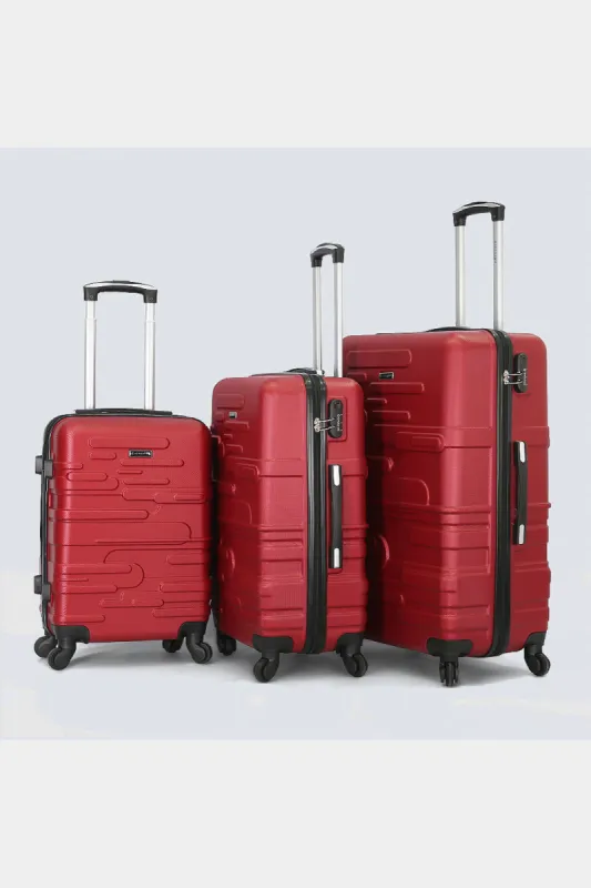 Red Textured 3 Piece Trolley Set With Tsa Lock (20,24,28 Inch) made by Redtag