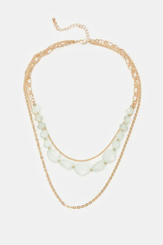 Women Gold And White Pearl Earrings Layered Necklace sold by Redtag