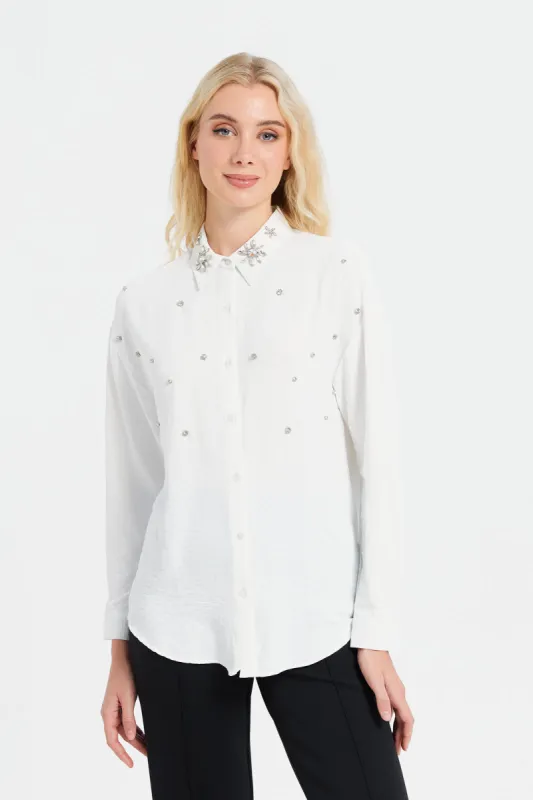 Women White Collared Shirt Blouse sold by Redtag