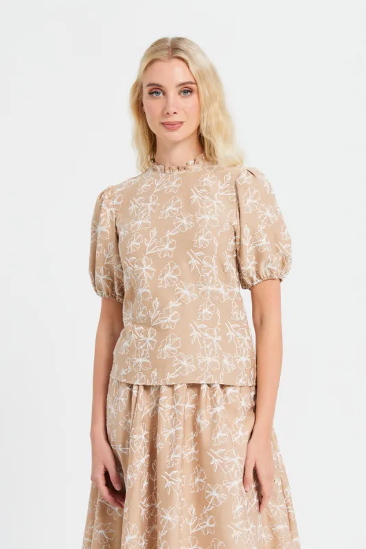Women Beige Printed Blouse sold by Redtag