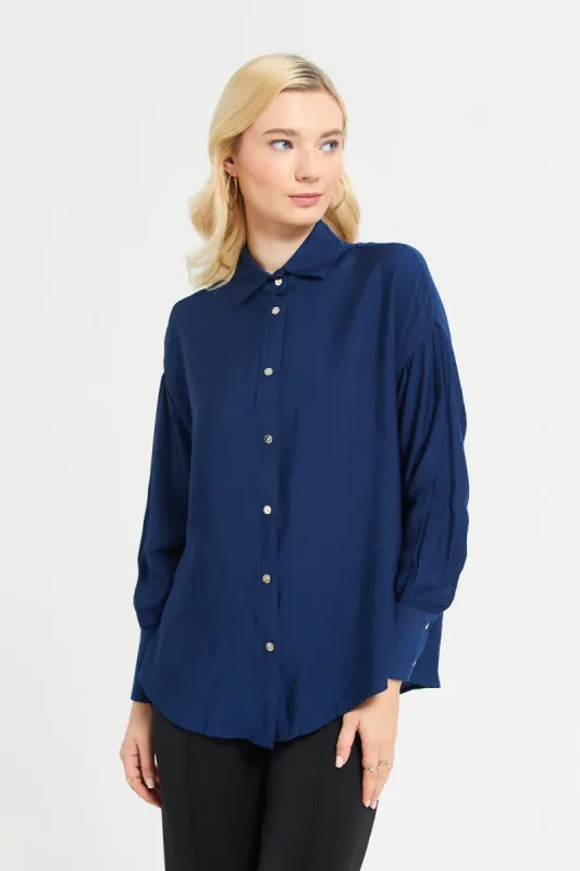 Women Navy Oversized Curved Shirt sold by Redtag