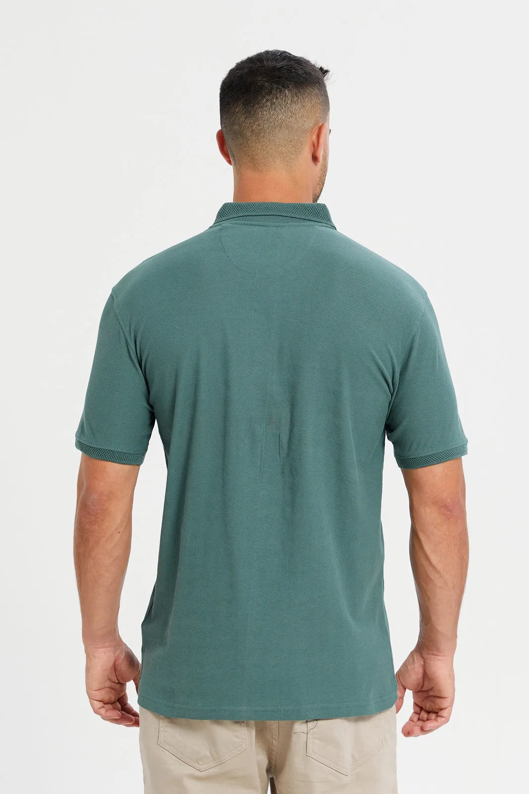 Men Green Jacquard Polo T-Shirt sold by Redtag product image thumbnail 3