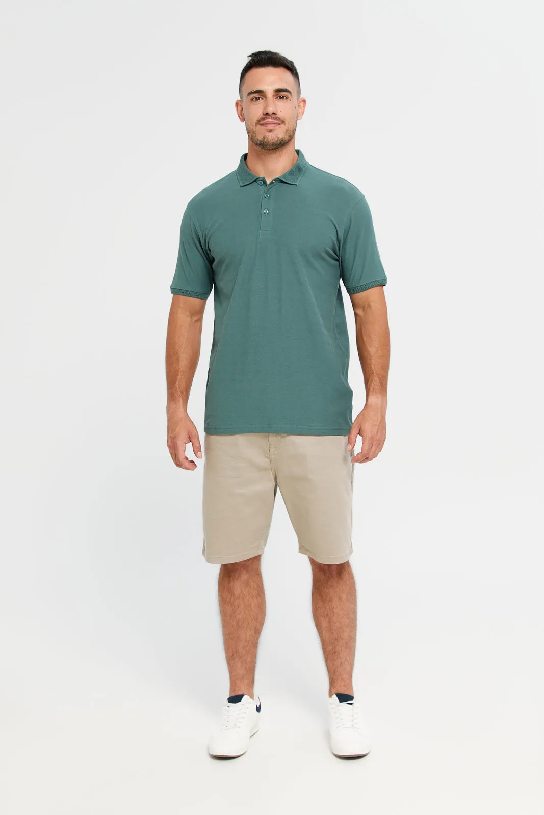 Men Green Jacquard Polo T-Shirt sold by Redtag product image thumbnail 2