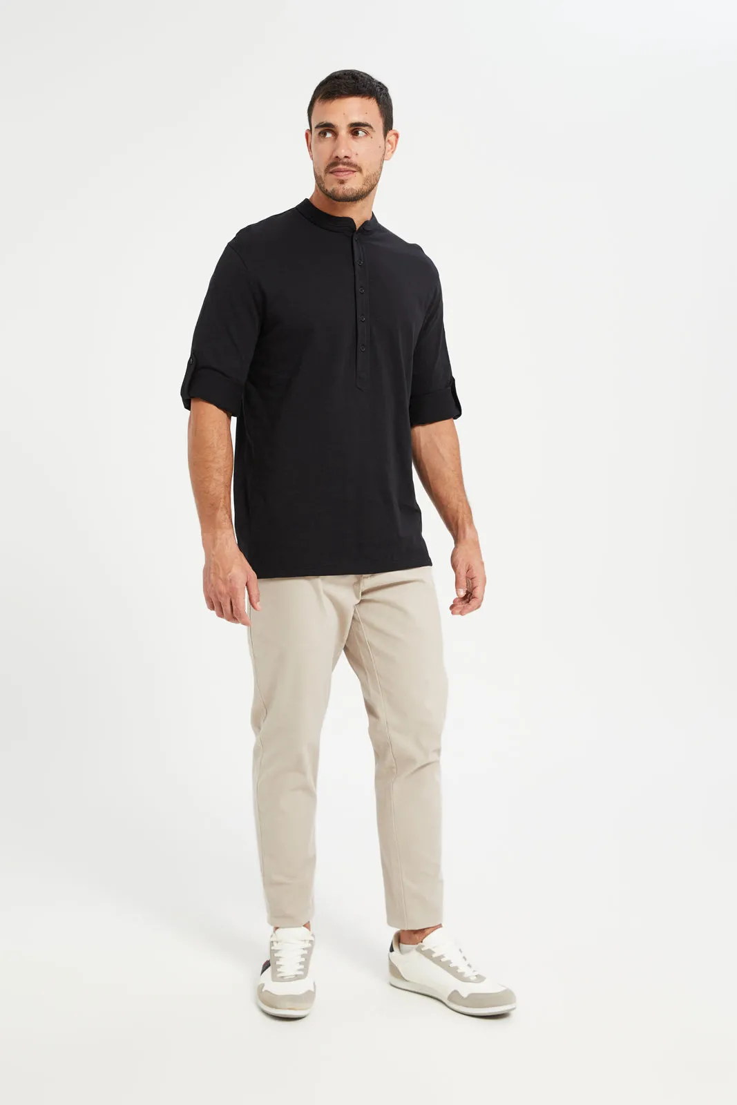 Men Black Kurta T-Shirt sold by Redtag product image thumbnail 3