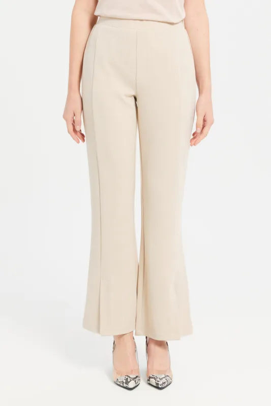 Women Beige Wide Leg Trousers sold by Redtag