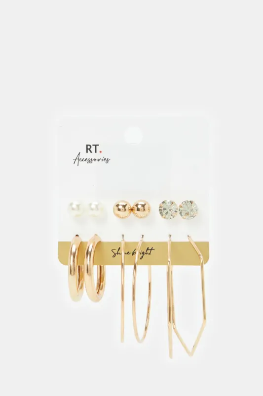 Women Gold Embellished Studs (6 Pairs) sold by Redtag