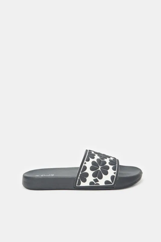 Women Black And Beige Embossed Slide sold by Redtag