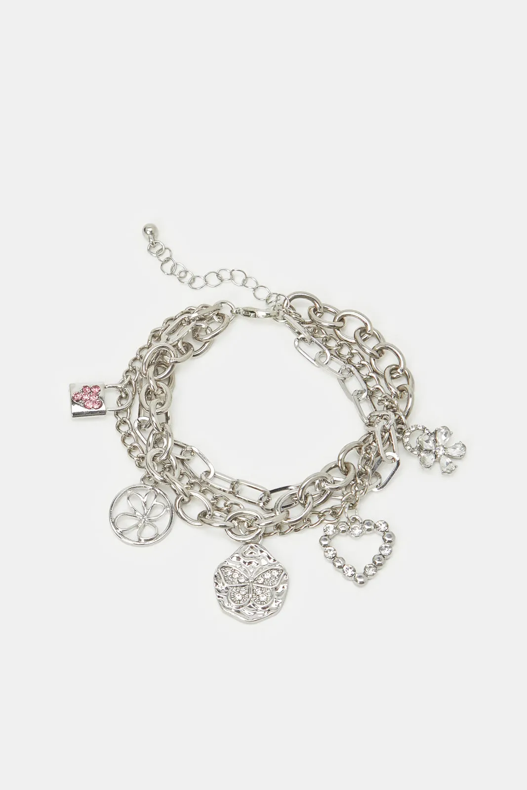Women Silver Embellished Layered Bracelet sold by Redtag
