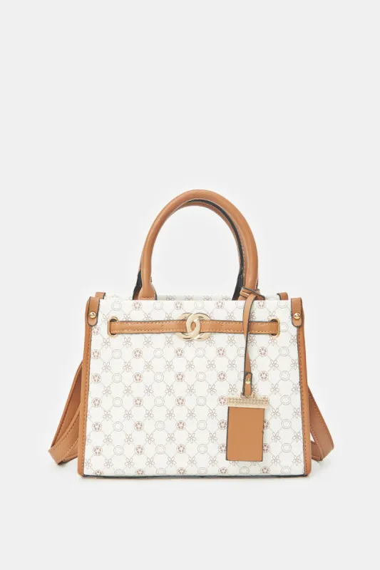 Women White And Brown Printed Day Bag sold by Redtag