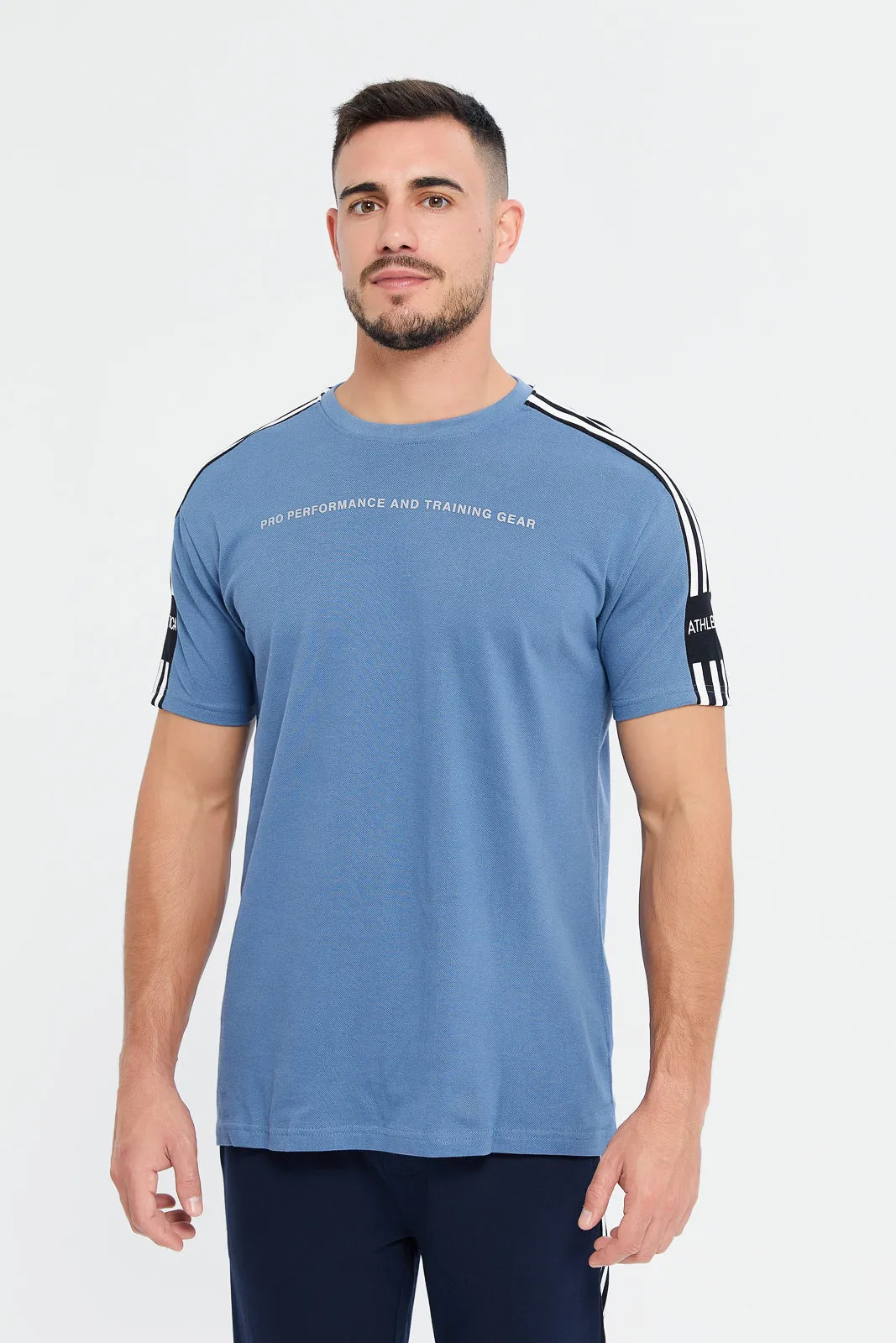 Men Blue Chest Print Active T-Shirt sold by Redtag