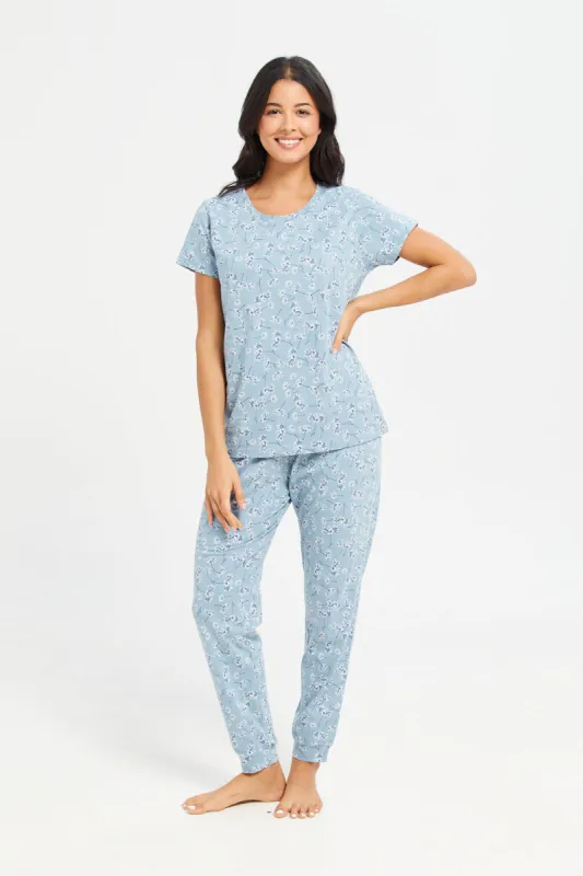 Women Blue Printed Pyjama Set (2 Piece) sold by Redtag