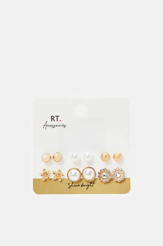 Women Gold Embellished Studs (6 Pairs) sold by Redtag
